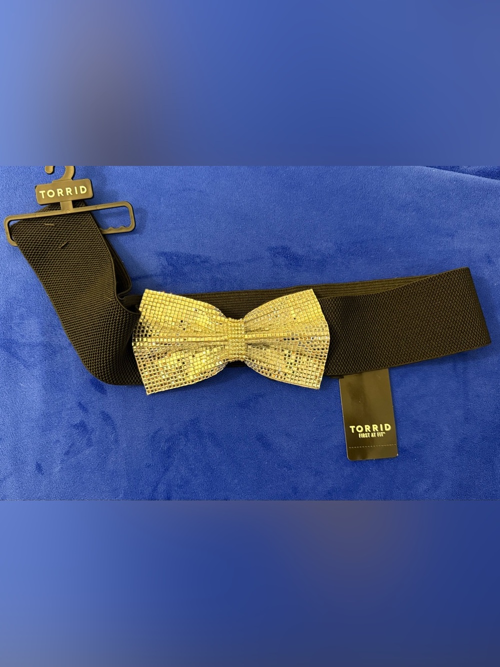 Torrid Black Elastic Belt with Disco Bow Accent